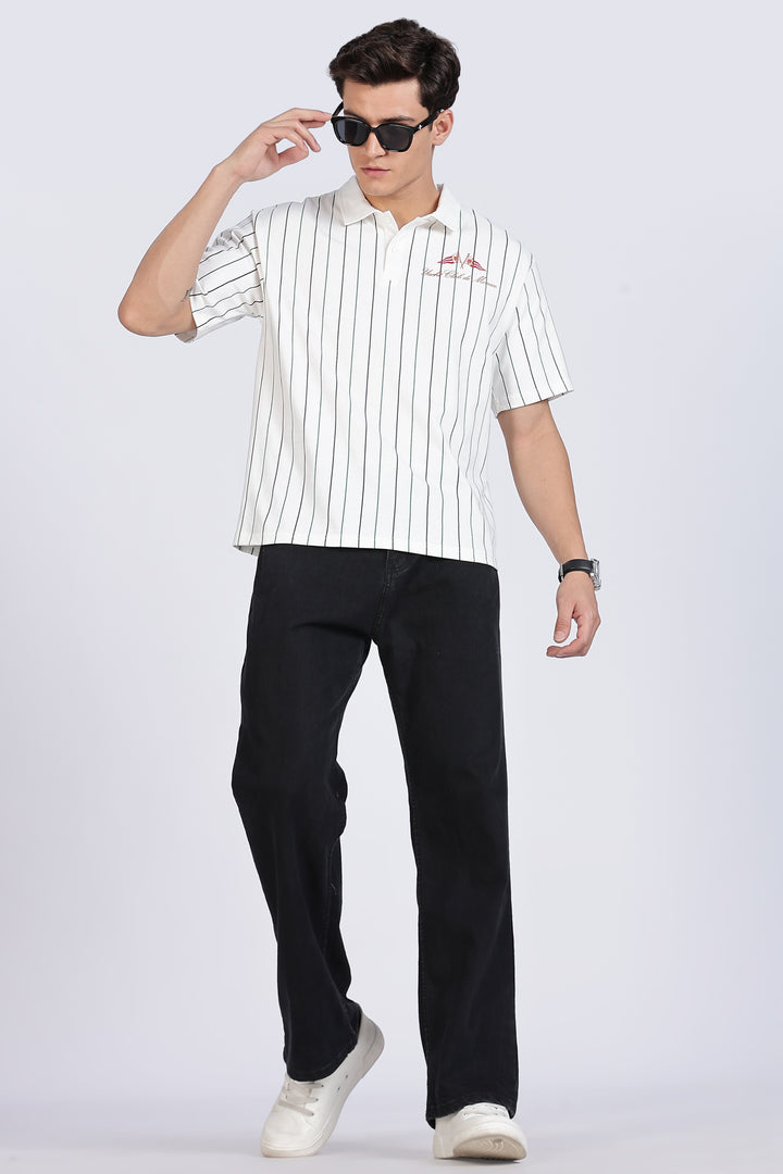 Greek Yacht: Stripes Oversized White Polo Shirt
