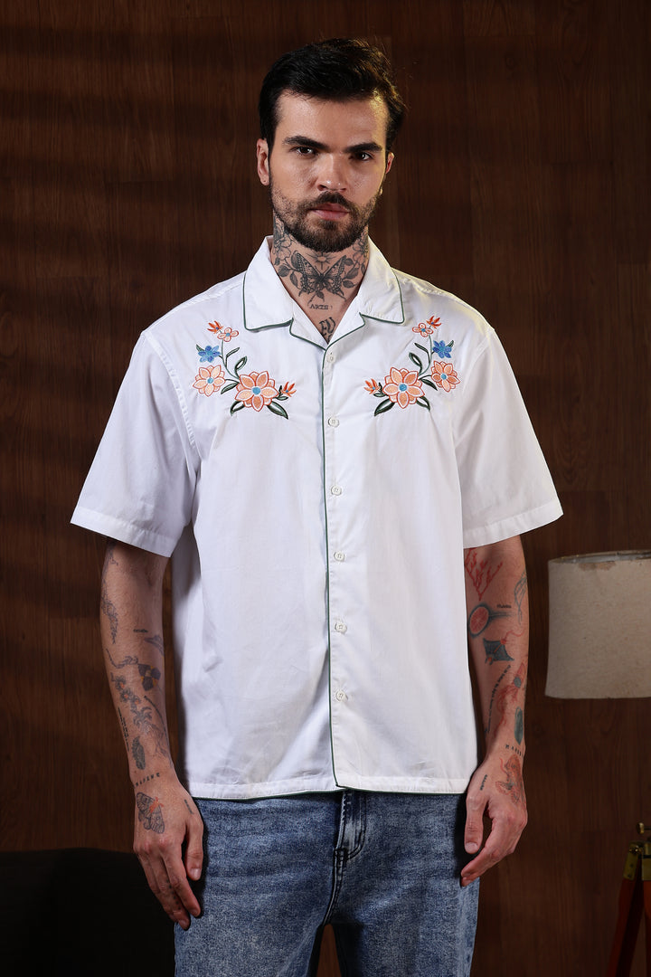Flower Bouquet: Embroidery White Shirt