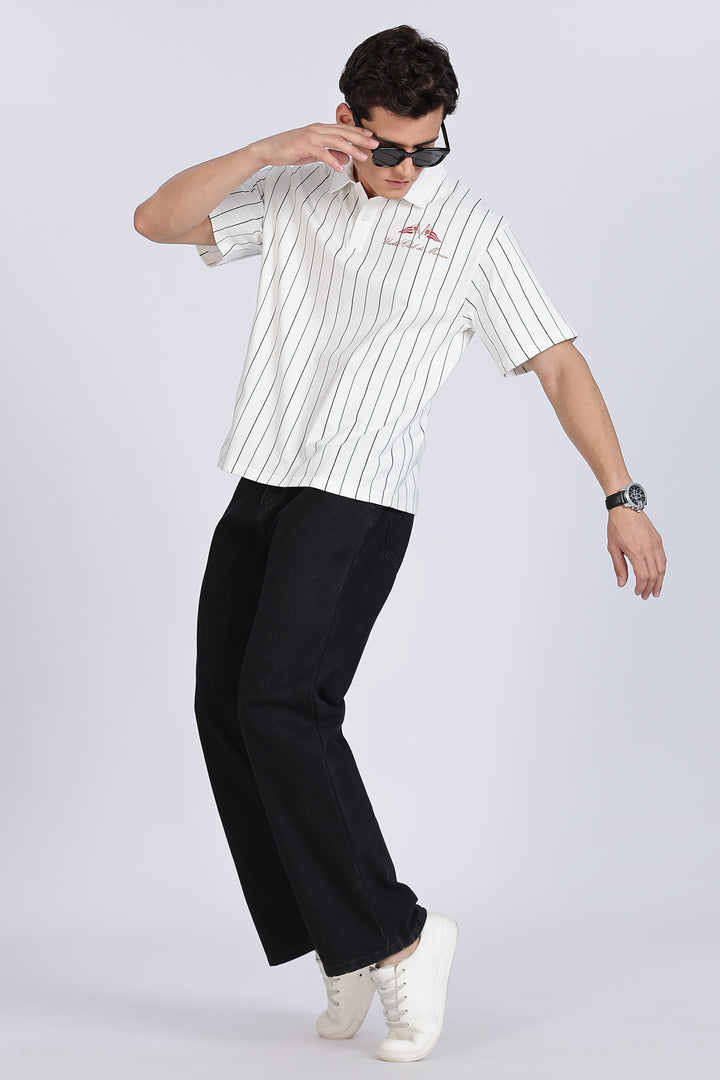 Greek Yacht: Stripes Oversized White Polo Shirt