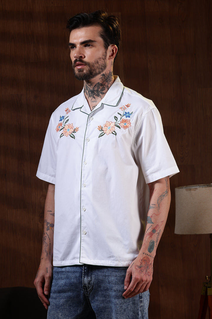Flower Bouquet: Embroidery White Shirt