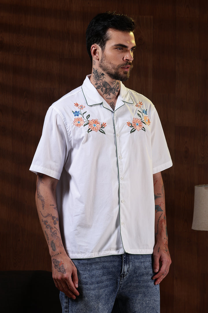 Flower Bouquet: Embroidery White Shirt