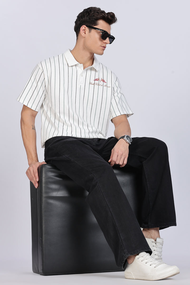 Greek Yacht: Stripes Oversized White Polo Shirt