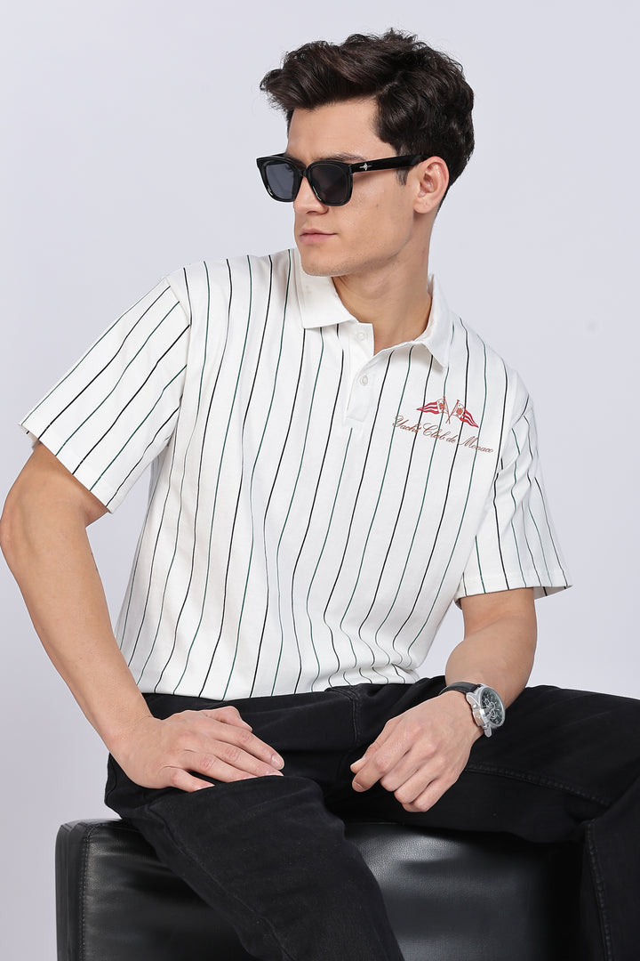 Greek Yacht: Stripes Oversized White Polo Shirt