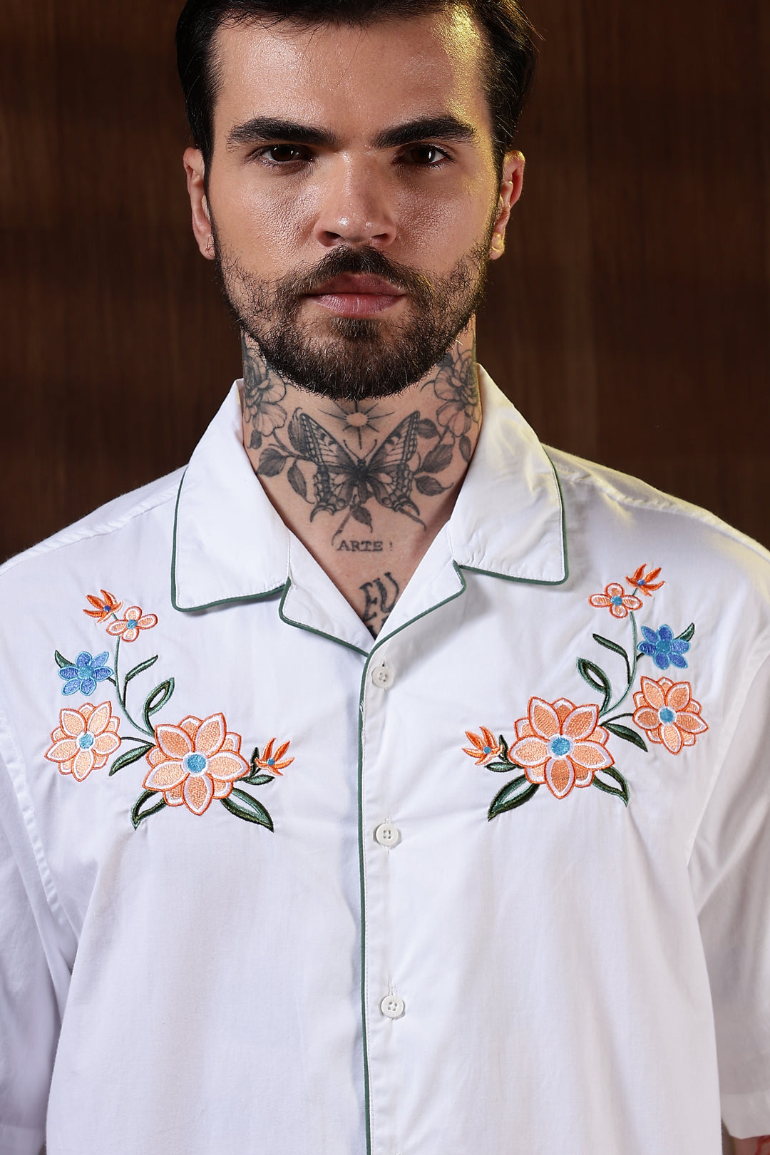 Flower Bouquet: Embroidery White Shirt