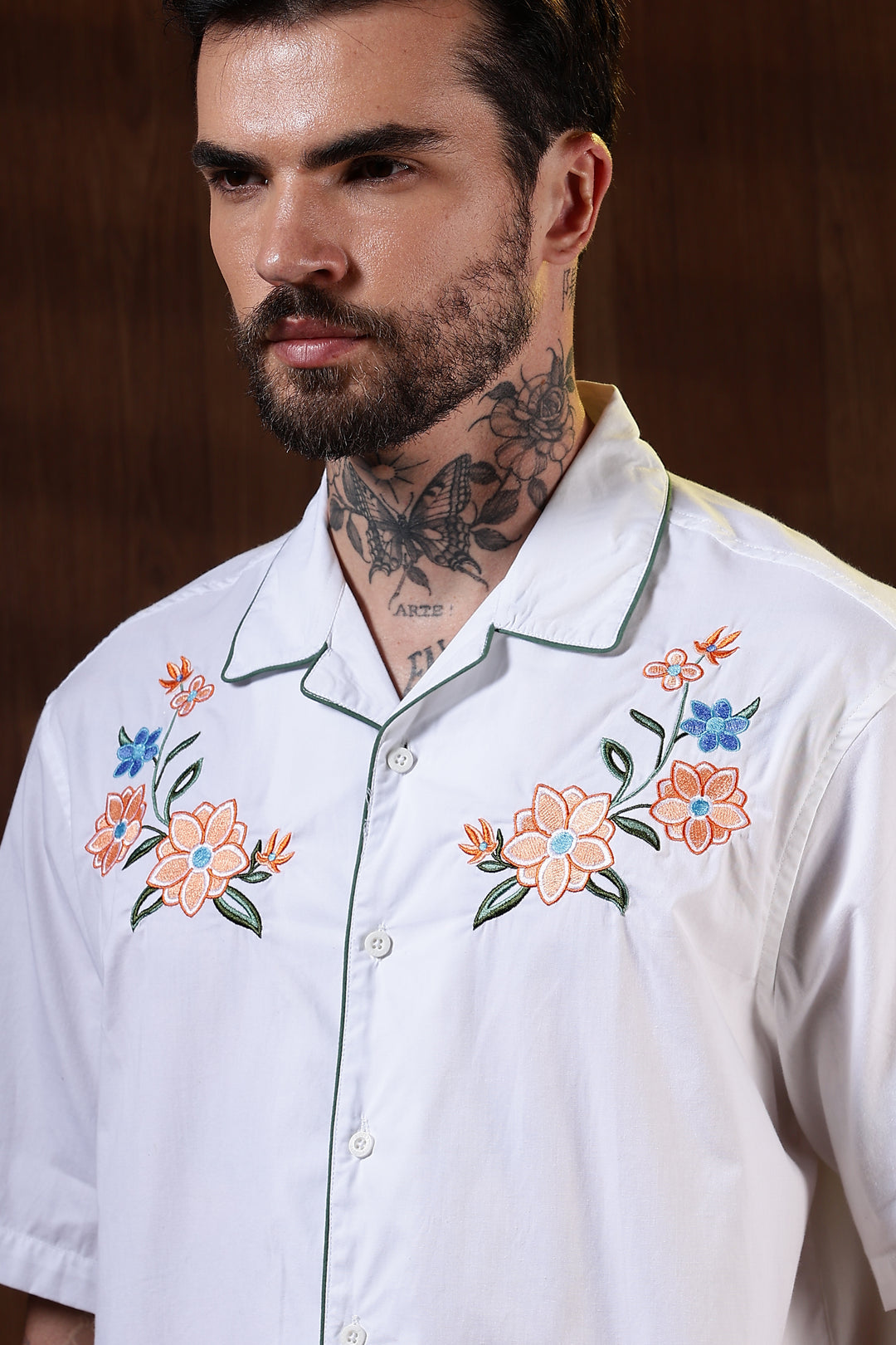 Flower Bouquet: Embroidery White Shirt