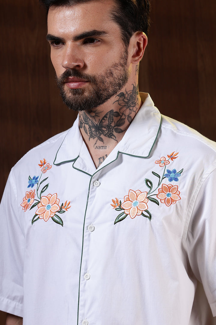 Flower Bouquet: Embroidery White Shirt