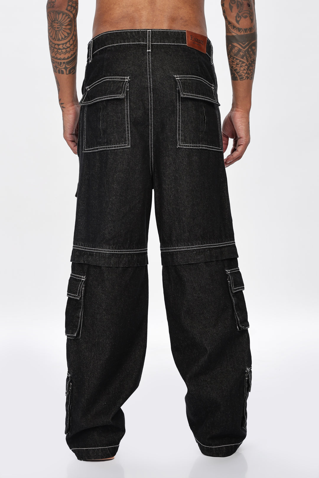 Denims: Brisky Baggy Black Cargo Pants