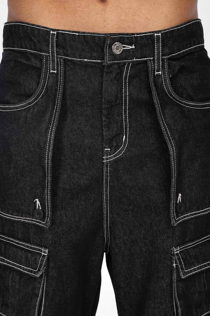 Denims: Brisky Baggy Black Cargo Pants