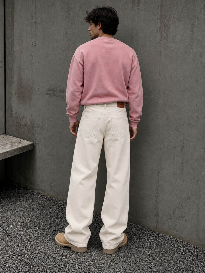 Denims: Ecru Baggy Jeans