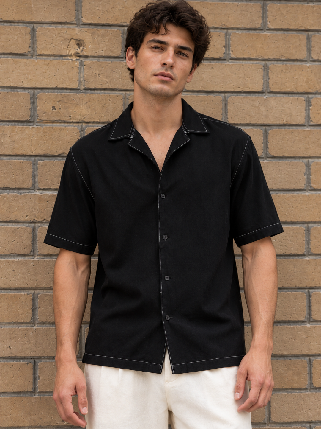 Contrast Stitch Cuban Shirt