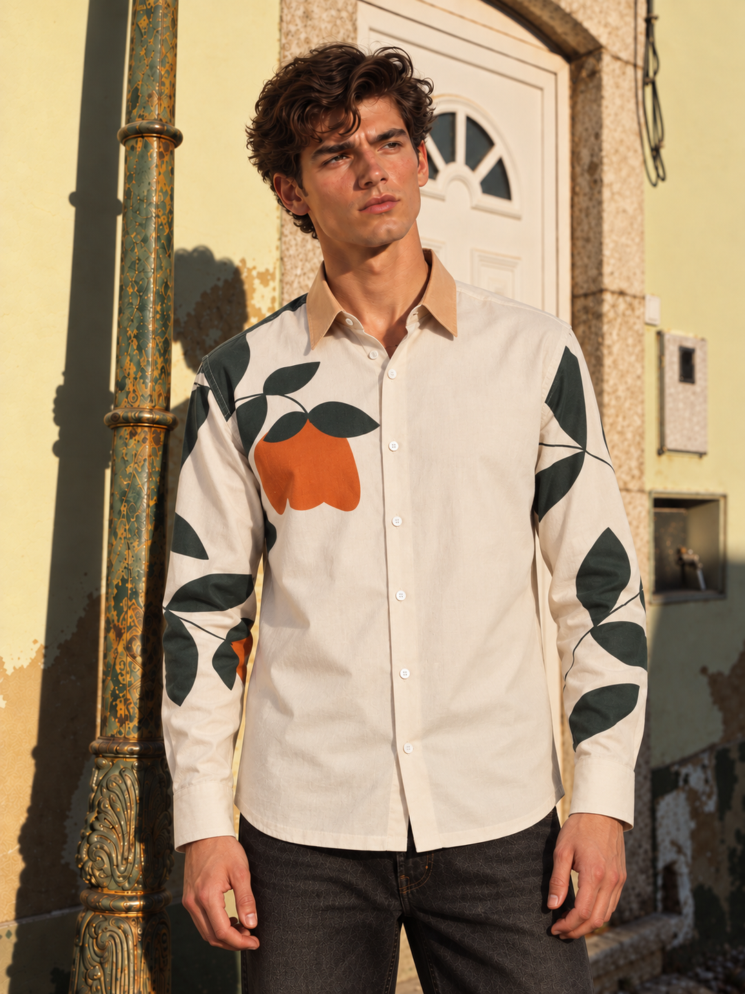 Classic: Orange Floral Printed Shirt