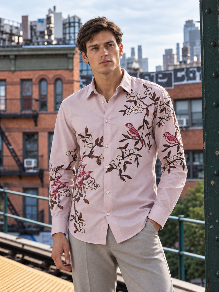 Humming Branches : Printed Cotton Shirt