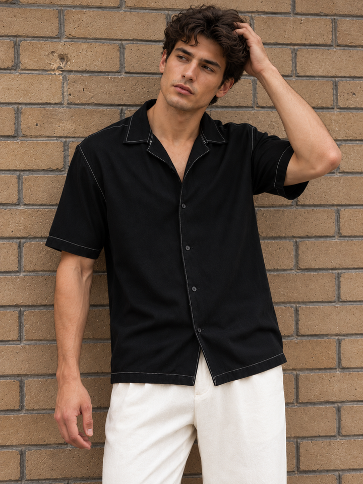 Contrast Stitch Cuban Shirt