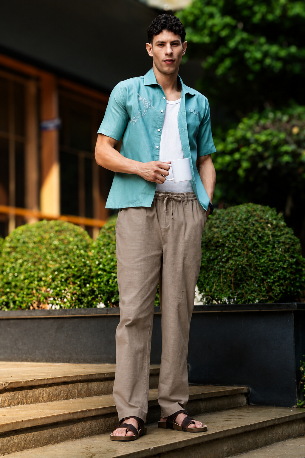 Linen : Coco Brown Baggy Trousers