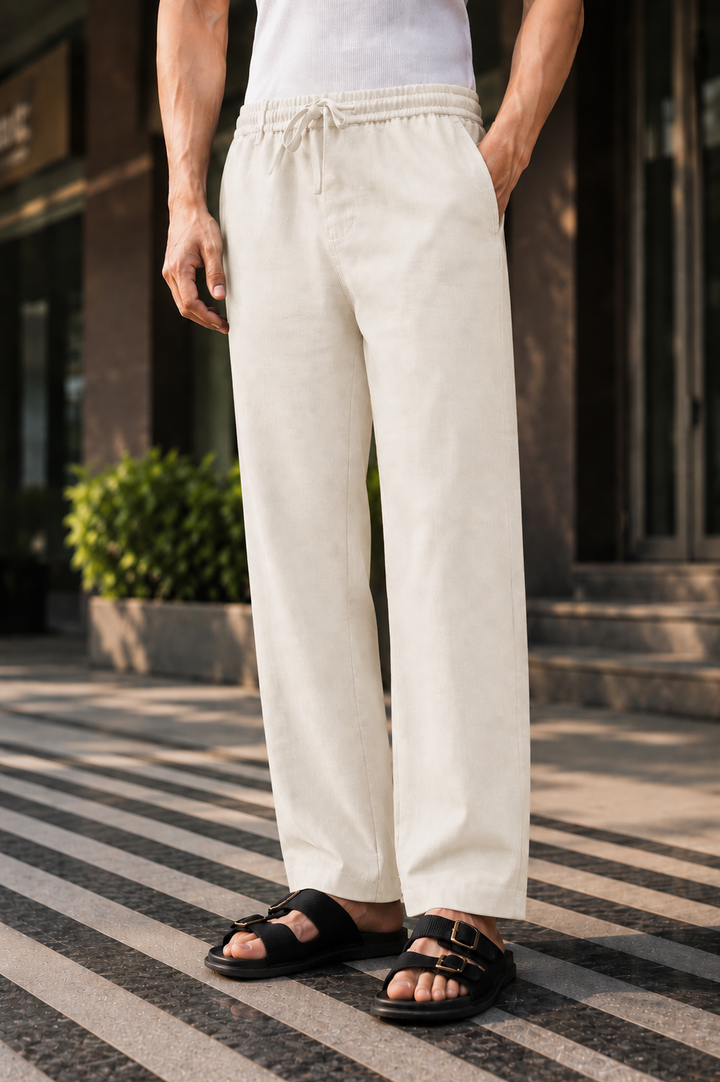Linen : Creamish-White Baggy Trousers