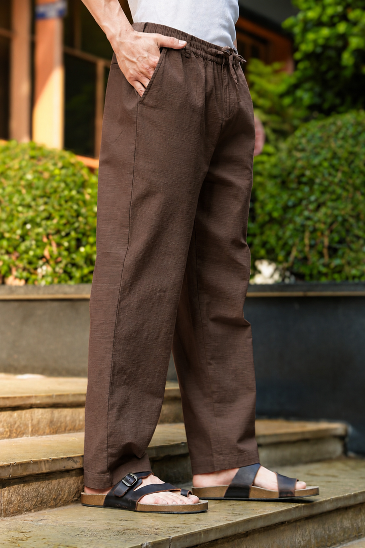 Linen : Chocolate Brown Baggy Trousers