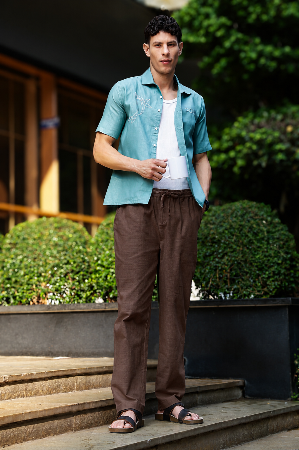 Linen : Chocolate Brown Baggy Trousers