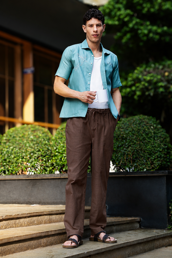 Linen : Chocolate Brown Baggy Trousers