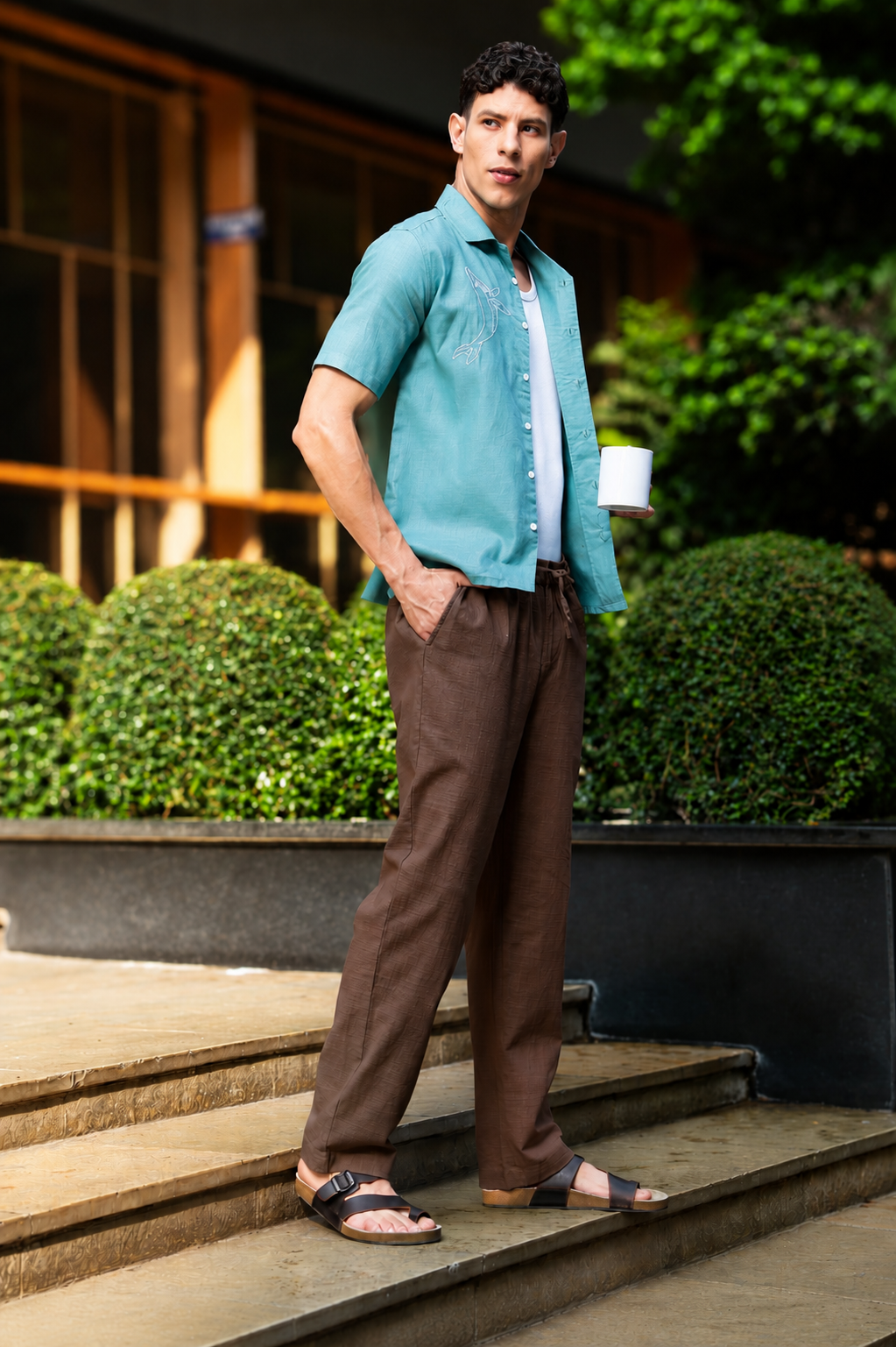 Linen : Chocolate Brown Baggy Trousers