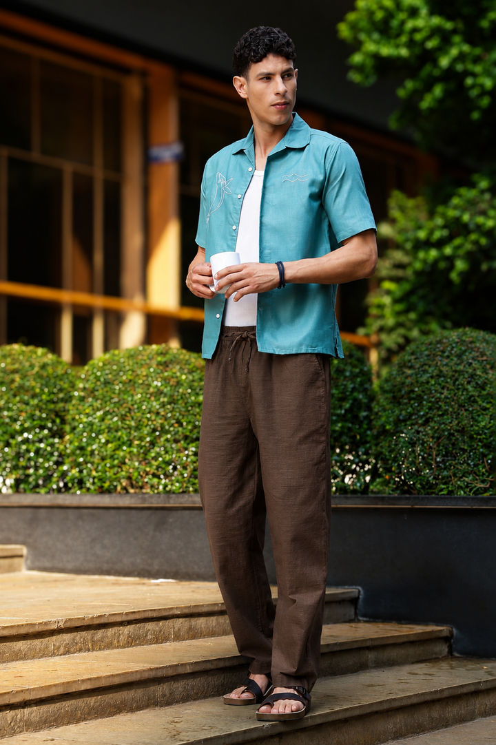 Linen : Chocolate Brown Baggy Trousers