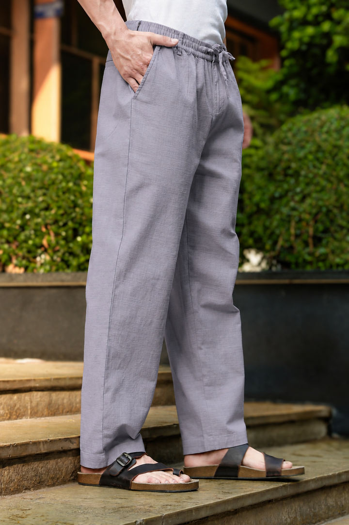 Linen : Turquoise Grey Baggy Trousers