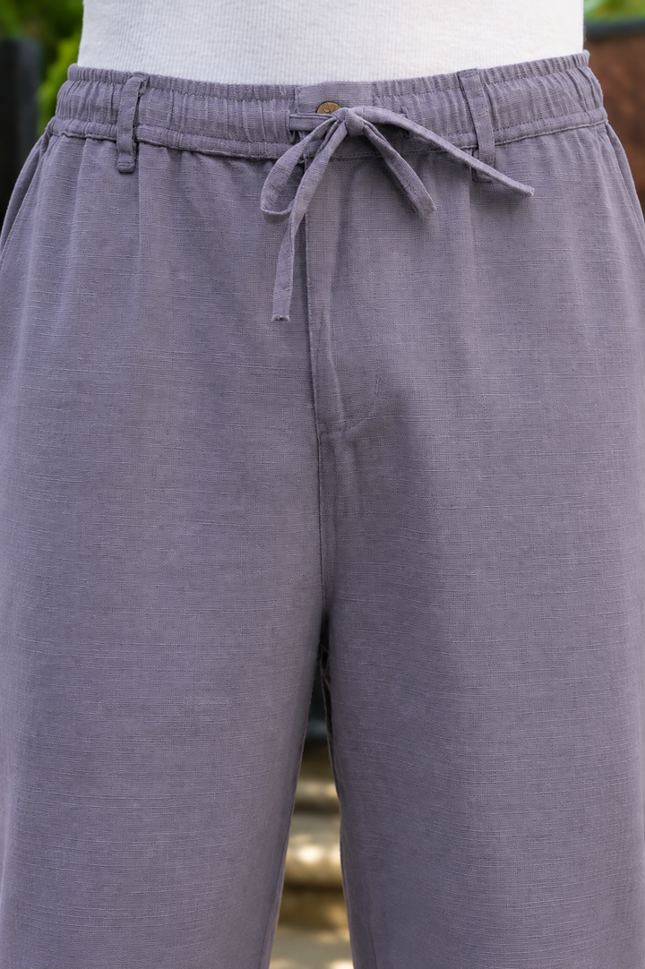 Linen : Turquoise Grey Baggy Trousers