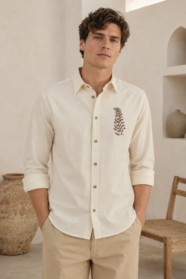 Leafy: Embroidery Cream Shirt
