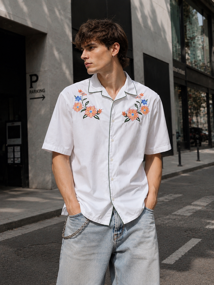 Flower Bouquet: Embroidery White Shirt