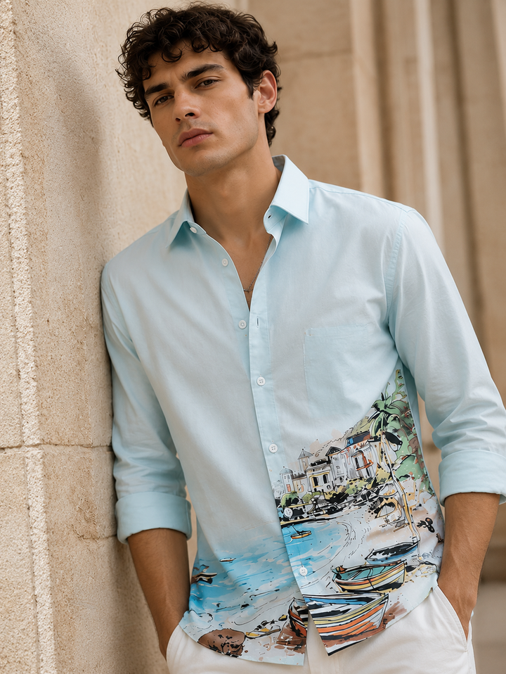 Scenic coastline Oxford Printed Shirt