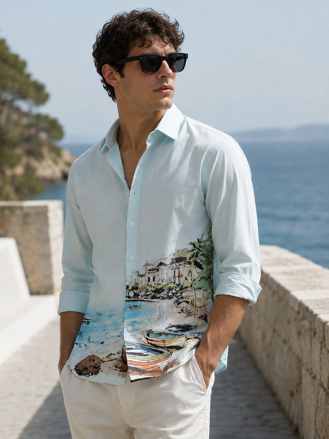 Scenic coastline Oxford Printed Shirt
