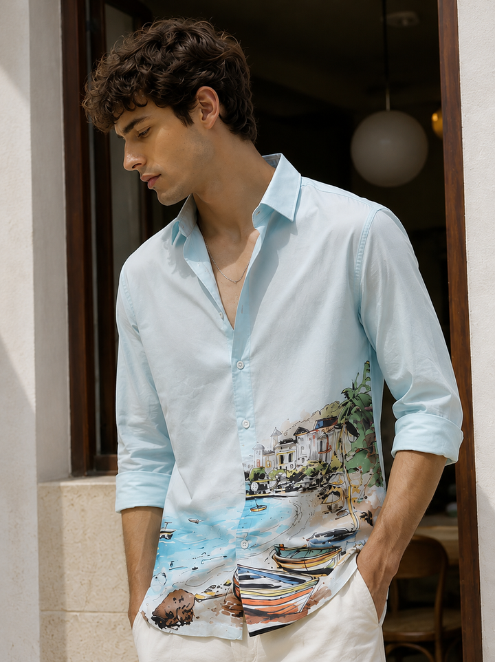 Scenic coastline Oxford Printed Shirt
