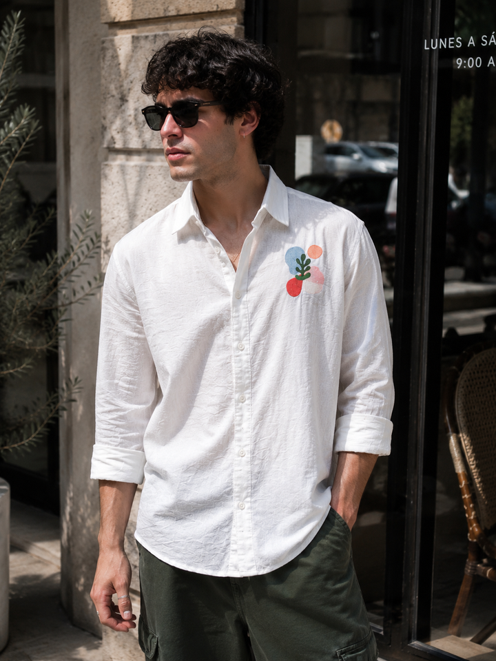 Abstract Sea Embroidery Textured fabric Shirt