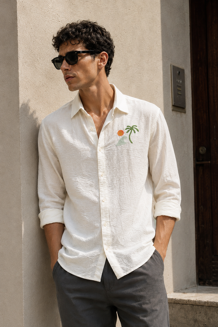 Sand Embroidery: Textured Fabric Shirt
