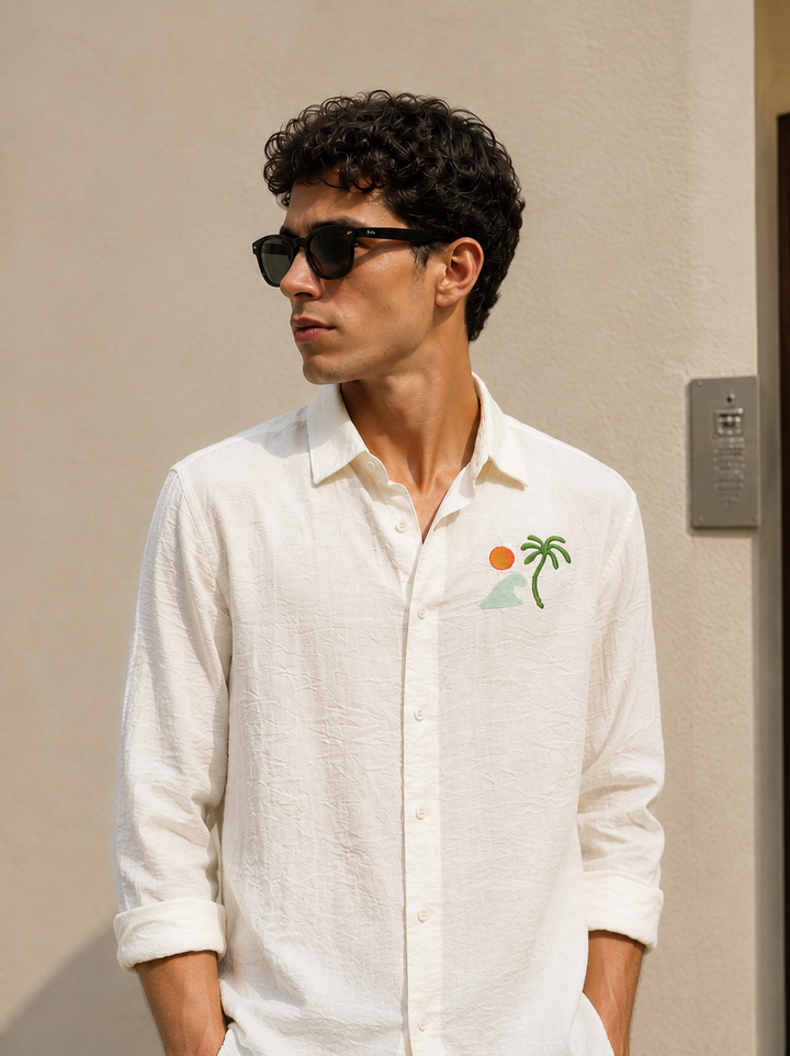 Sand Embroidery: Textured Fabric Shirt