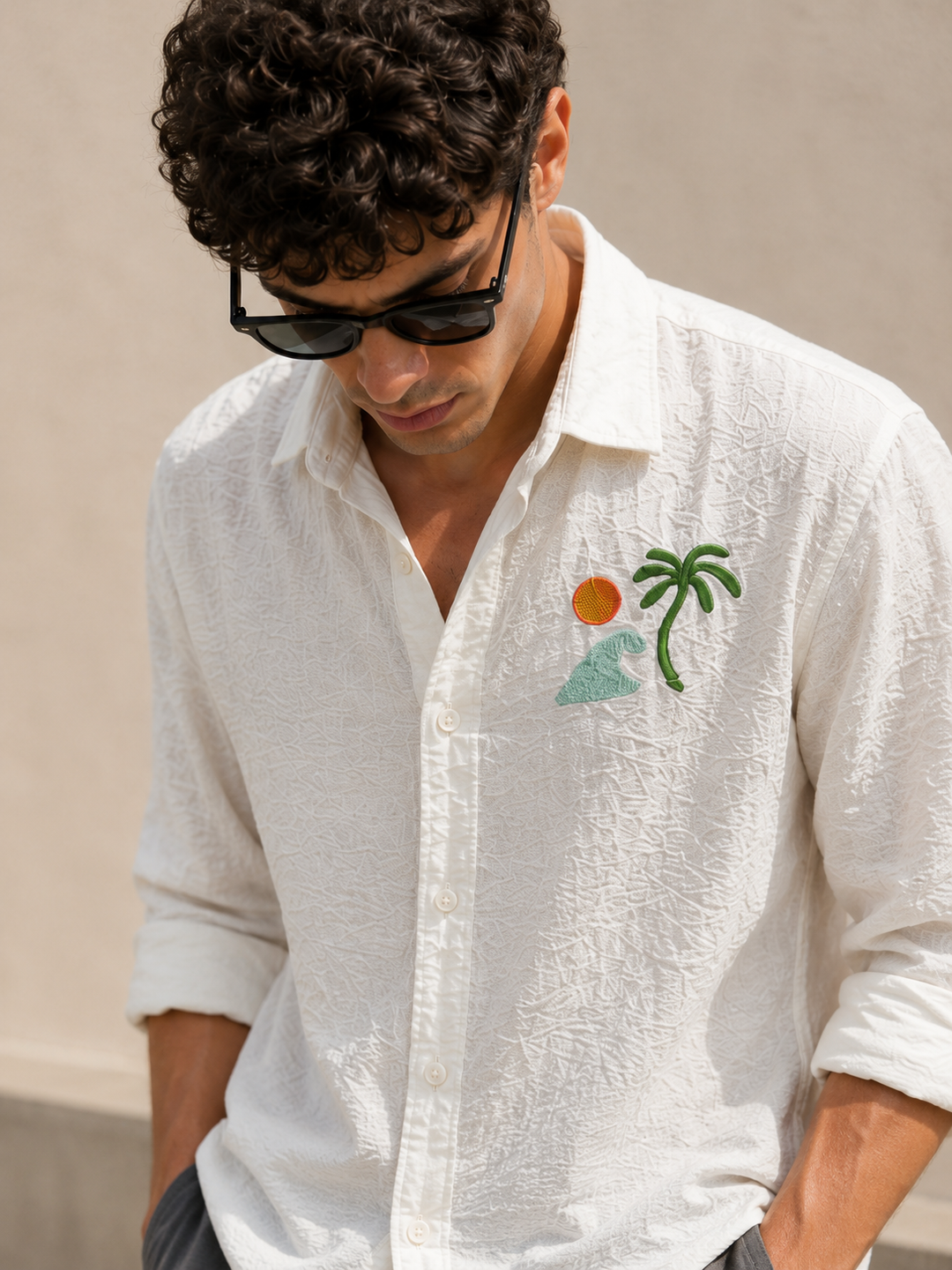 Sand Embroidery: Textured Fabric Shirt