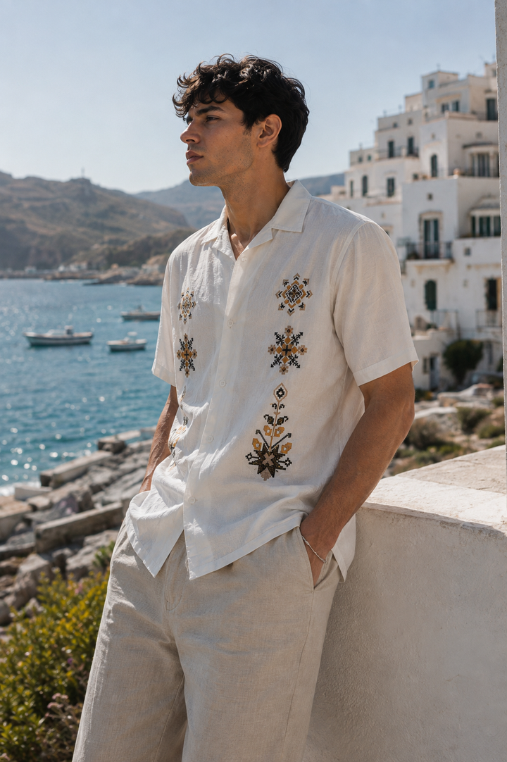 Conventional Embroidery Textured Fabric Shirt