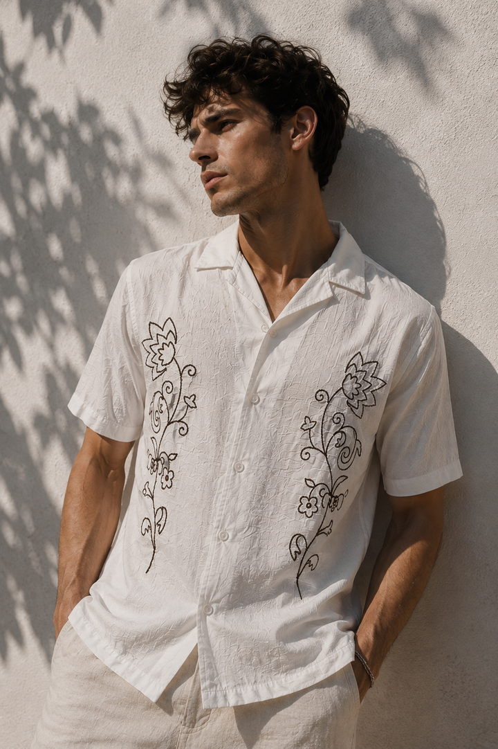 Wild Flower: Embroidery Cuban shirt