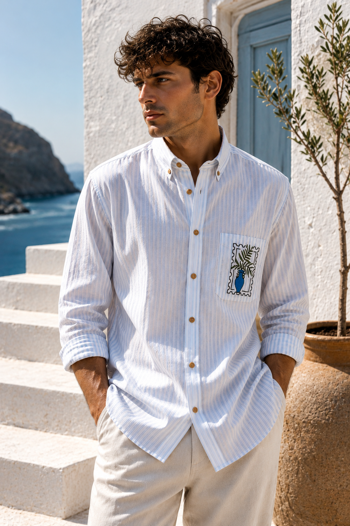 Pockets: Greek Vase Embroidery Shirt