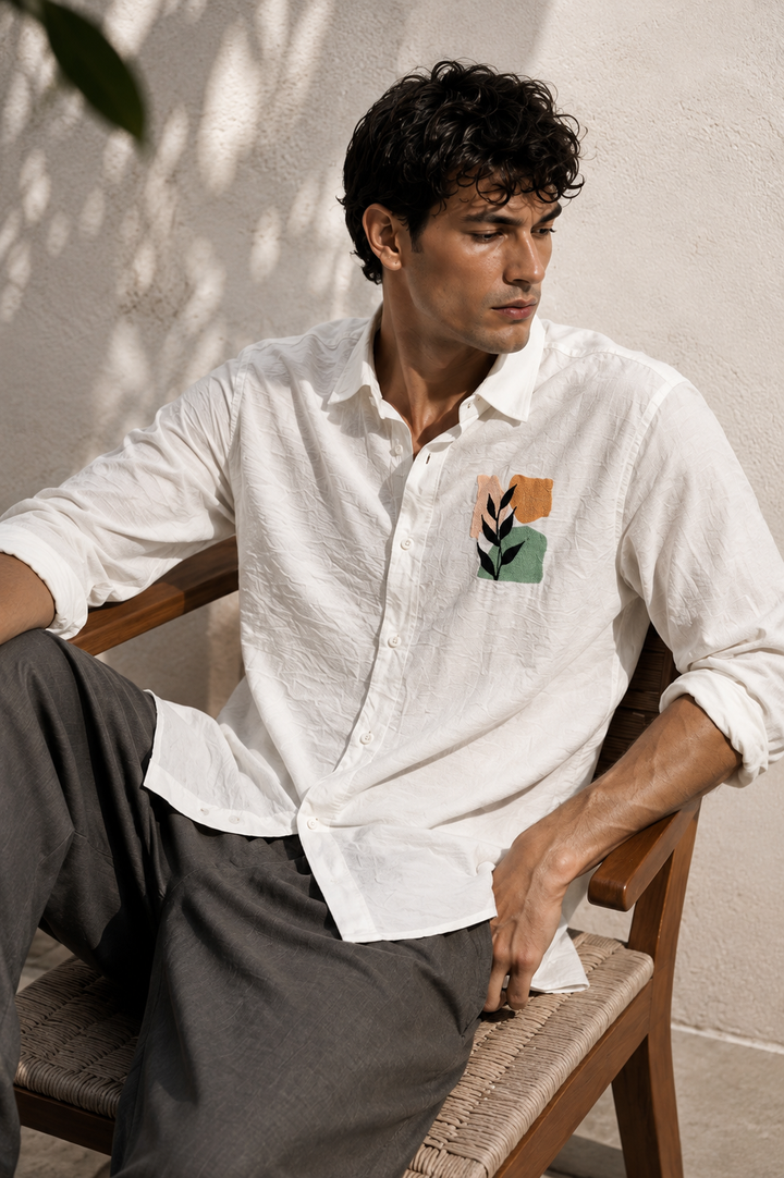 Leaf Abstract : Embroidery Textured Fabric Shirt