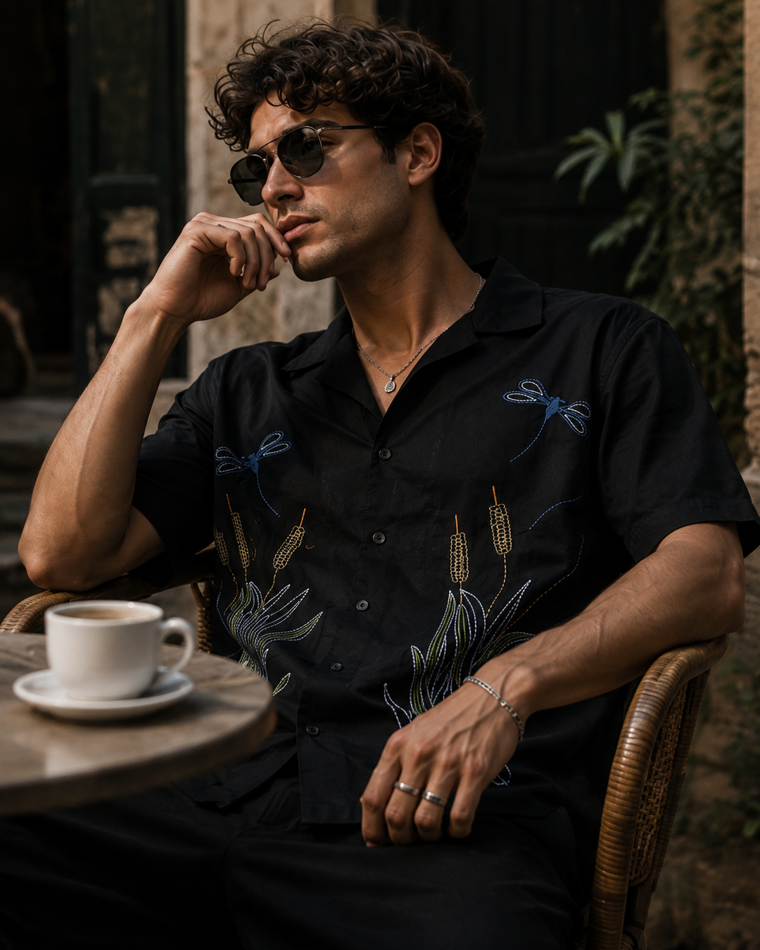 Wheat Berry Embroidery Cuban Shirt