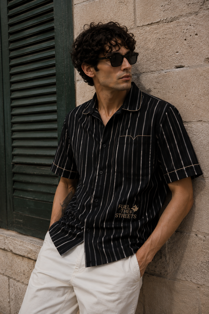 Black Stripes: Speed Embroidery Oversized Shirt