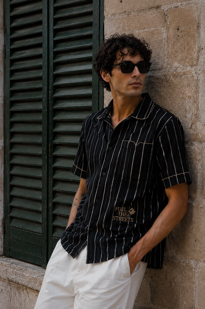 Black Stripes: Speed Embroidery Oversized Shirt