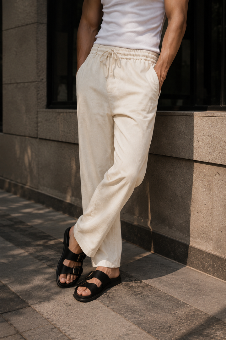 Linen : Creamish-White Baggy Trousers