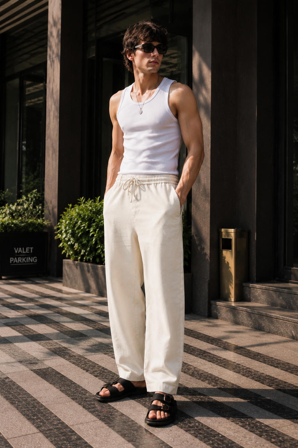 Linen : Creamish-White Baggy Trousers