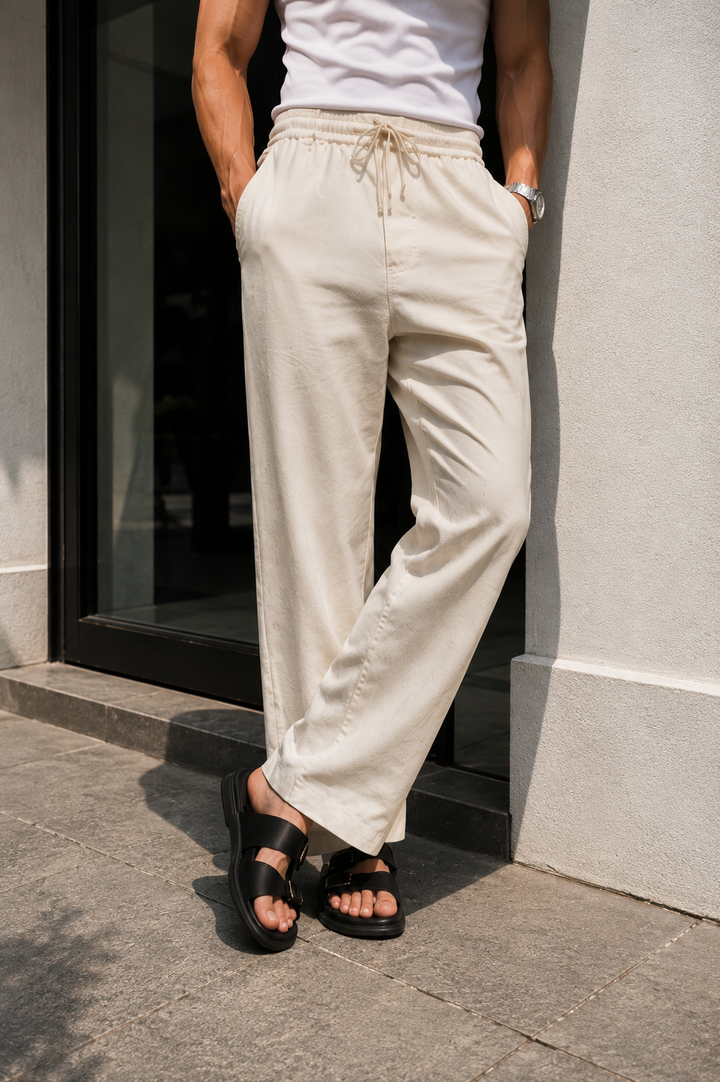 Linen : Creamish-White Baggy Trousers