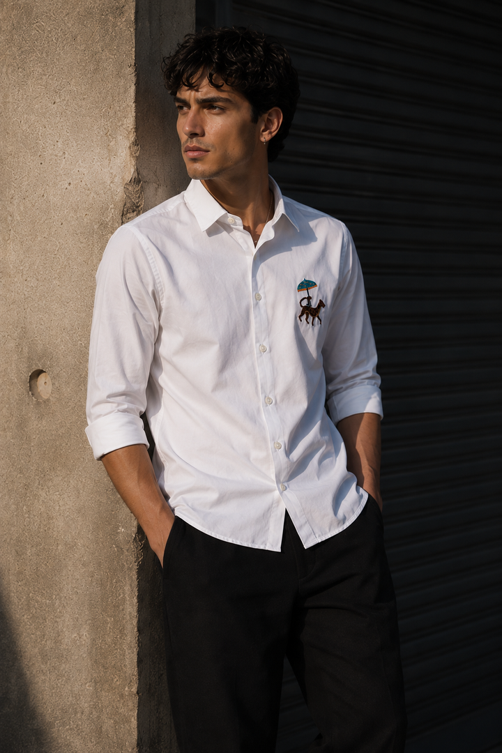 Leopard: White Embroidery Shirt