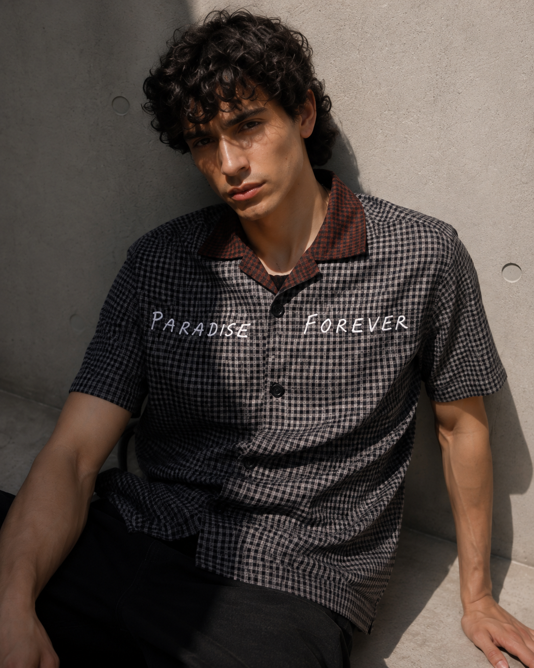 Paradise Forever: Black Checks Embroidery Cuban Shirt