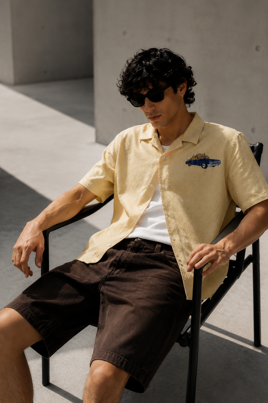 Fire Car: Boxy Fit Cream Embroidery shirt