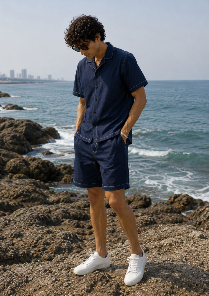 Contrast Stitch Blue Co-ords