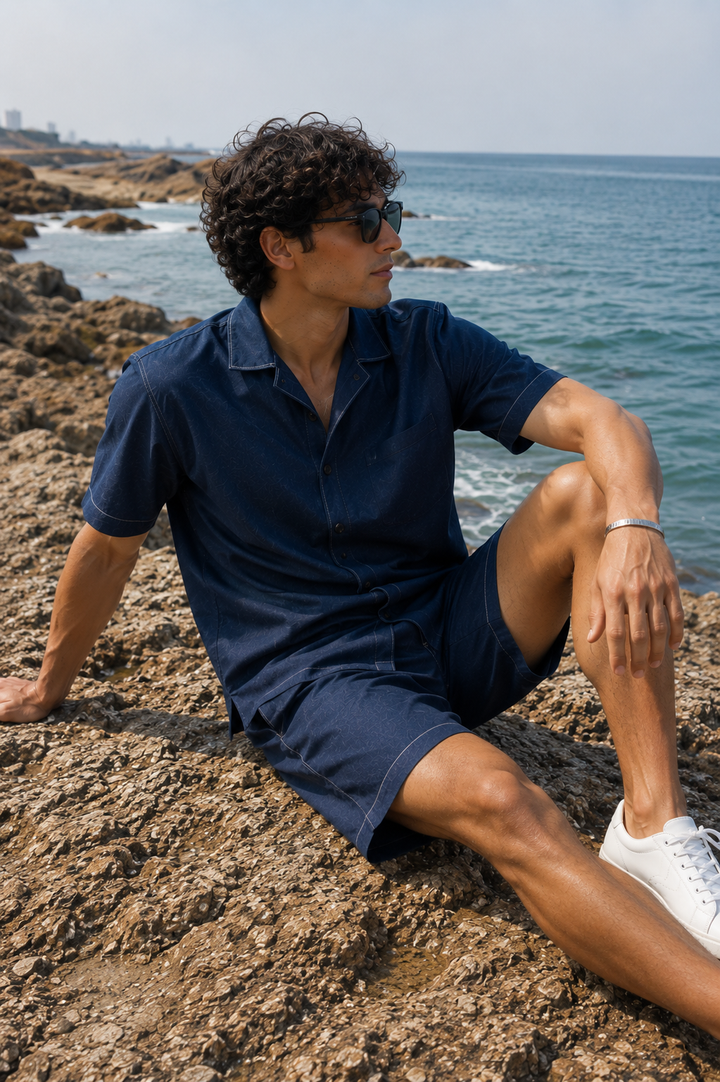 Contrast Stitch Blue Co-ords